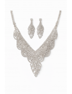 Parure Bijoux Argentée Strass – Collier & Boucles d’Oreilles Élégance Royale  - 1