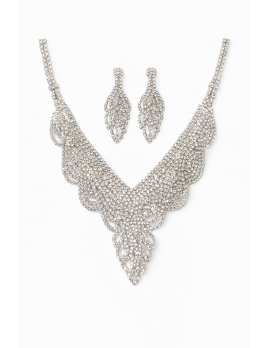 Parure Bijoux Argentée Strass – Collier & Boucles d’Oreilles Élégance Royale  - 1