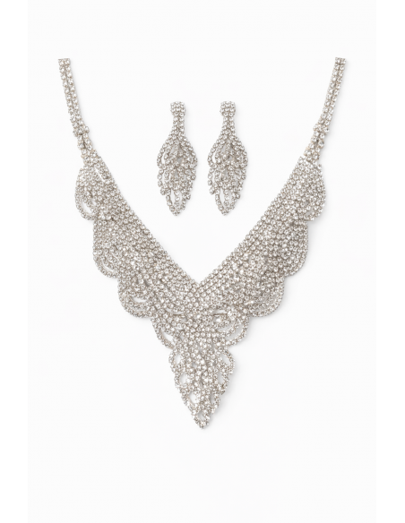 Parure Bijoux Argentée Strass – Collier & Boucles d’Oreilles Élégance Royale  - 1
