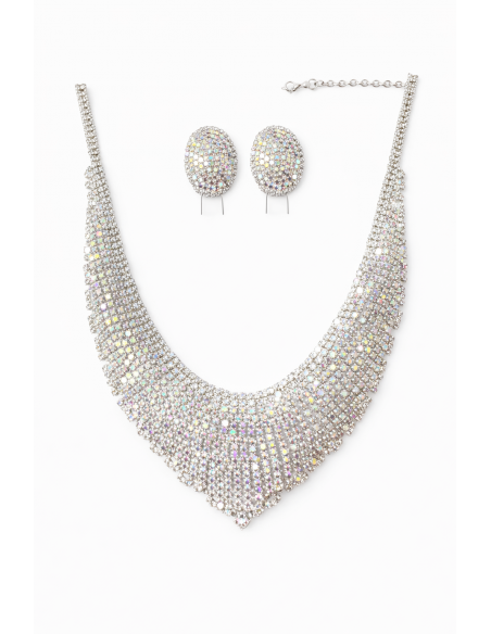 Parure Bijoux Argentée Strass – Collier & Boucles d’Oreilles Élégance Royale  - 1