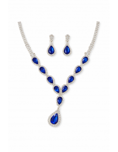 Parure Bijoux Argentée Strass – Collier & Boucles d’Oreilles Élégance Royale Bleu  - 1
