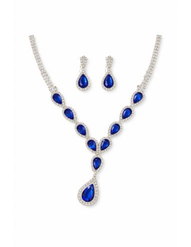 Parure Bijoux Argentée Strass – Collier & Boucles d’Oreilles Élégance Royale Bleu  - 1