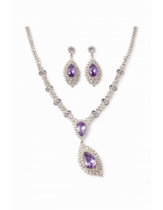 Parure Bijoux dorée Strass – Collier & Boucles d’Oreilles Élégance Royale mauve  - 1