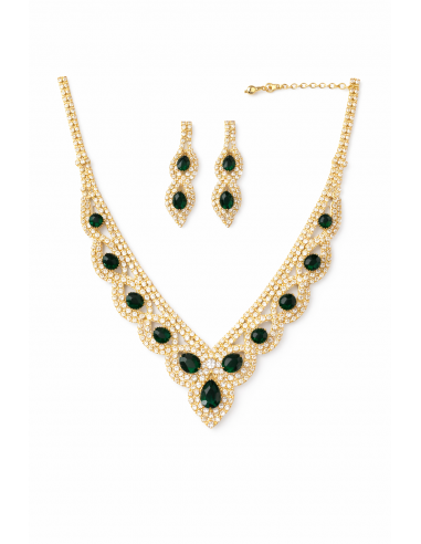 Parure Bijoux dorée Strass – Collier & Boucles d’Oreilles Élégance Royale bleu  - 1