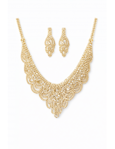 Parure Bijoux dorée Strass – Collier & Boucles d’Oreilles Élégance  - 1
