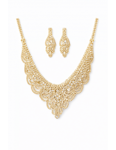 Parure Bijoux dorée Strass – Collier & Boucles d’Oreilles Élégance  - 1