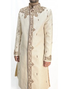 Sherwani Homme Mariage Luxe Ivoire/Brodé Or – Tenue Indienne Traditionnelle & Costume Oriental Cérémonie  - 1 2