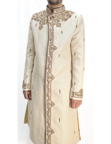 Sherwani Homme Mariage Luxe Ivoire/Brodé Or – Tenue Indienne Traditionnelle & Costume Oriental Cérémonie  - 2