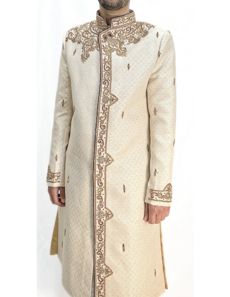 Sherwani Homme Mariage Luxe Ivoire/Brodé Or – Tenue Indienne Traditionnelle & Costume Oriental Cérémonie  - 2