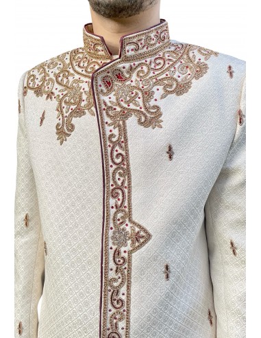 Sherwani Homme Mariage Luxe Ivoire/Brodé Or – Tenue Indienne Traditionnelle & Costume Oriental Cérémonie  - 3