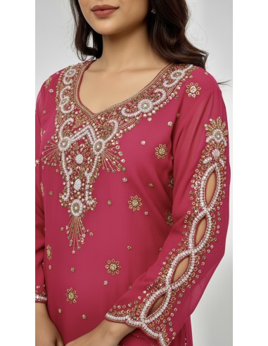 Kurti indienne perlée Rose – Tunique orientale femme perles & strass – Grande taille  - 2