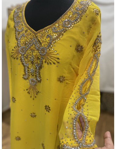 Kurti indienne perlée Jaune – Tunique orientale femme perles & strass – Grande taille  - 3