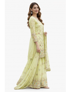 Ensemble Salwar Kameez vert pastel brodé – Élégance orientale & indienne  - 1 2