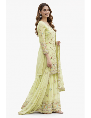 Ensemble Salwar Kameez vert pastel brodé – Élégance orientale & indienne  - 2
