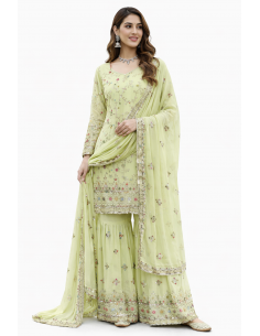 Ensemble Salwar Kameez vert pastel brodé – Élégance orientale & indienne  - 1