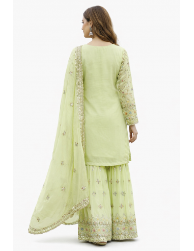 Ensemble Salwar Kameez vert pastel brodé – Élégance orientale & indienne  - 3