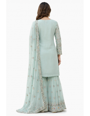 Ensemble Salwar Kameez bleu pastel brodé – Chic oriental & élégance indienne  - 3
