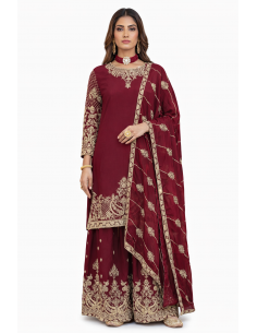 Ensemble Salwar Kameez bordeaux brodé doré – Élégance orientale & tenue de soirée  - 1