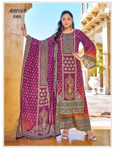 Tenue Pakistanaise Luxe Imprimé Mauve – Ensemble Salwar Kameez 3 pièces  - 1 2