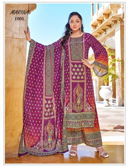 Tenue Pakistanaise Luxe Imprimé Mauve – Ensemble Salwar Kameez 3 pièces  - 2