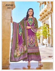 Tenue Pakistanaise Élégante Mauve et Vert – Ensemble Salwar Kameez 3 pièces  - 1 2