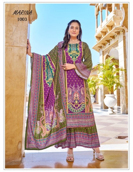Tenue Pakistanaise Élégante Mauve et Vert – Ensemble Salwar Kameez 3 pièces  - 2