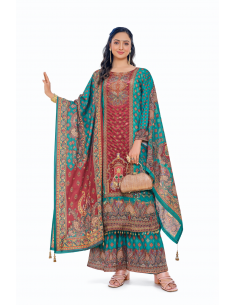 Tenue Pakistanaise Élégante Vert et Bordeaux – Ensemble Salwar Kameez 3 pièces Ramadan & Aïd  - 2