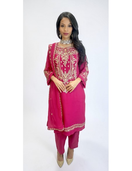Tenue Pakistanaise Femme Luxe Brodée main– rose fushia  - 3