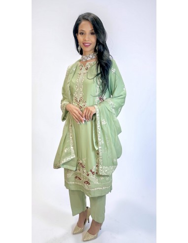 Tenue Pakistanaise Femme Luxe Brodée main– vert pastel  - 3