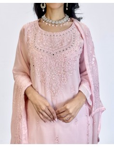 Tenue Pakistanaise Femme Luxe Brodée main-rose pastel  - 1 2