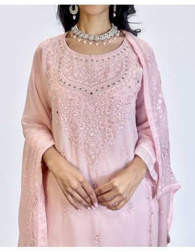 Tenue Pakistanaise Femme Luxe Brodée main-rose pastel  - 2