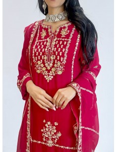 Tenue Pakistanaise Femme Luxe Brodée main-rouge  - 1 2