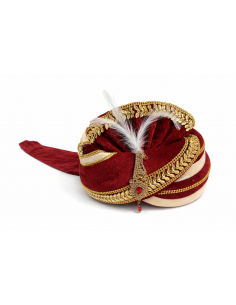 Pagdi Homme Maharaja – Turban Indien de Mariage Élégant rouge beige  - 1