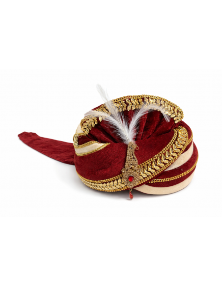 Pagdi Homme Maharaja – Turban Indien de Mariage Élégant rouge beige  - 1