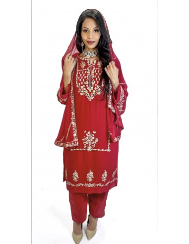 Tenue Pakistanaise Femme Luxe Brodée main-rouge  - 1