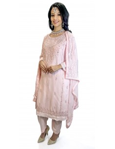 Tenue Pakistanaise Femme Luxe Brodée main-rose pastel  - 1