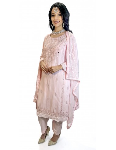 Tenue Pakistanaise Femme Luxe Brodée main-rose pastel  - 1
