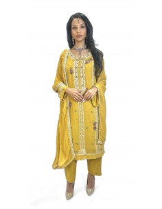 Tenue Pakistanaise Femme Luxe Brodée main– jaune  - 1