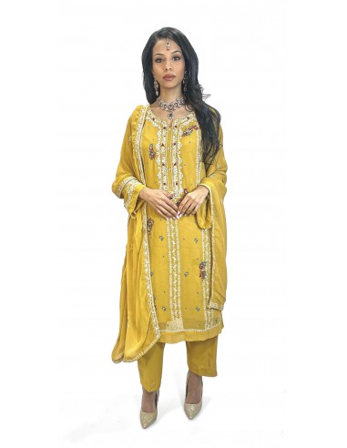 Tenue Pakistanaise Femme Luxe Brodée main– jaune  - 1