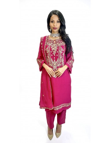 Tenue Pakistanaise Femme Luxe Brodée main– rose fushia  - 1