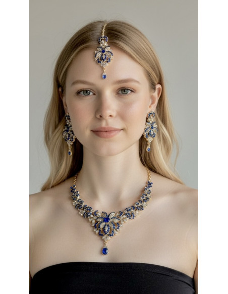 Parure de Bijoux Traditionnels Dorés avec Pierres Vertes et Perles ...