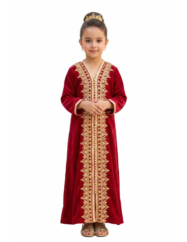 Caftan enfant fille AID brodé rose fuchsia– Robe orientale élégante Caf...