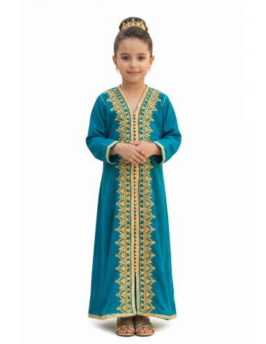 Caftan enfant fille AID brodé rose fuchsia– Robe orientale élégante Caf...