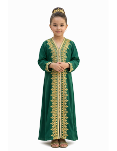 Caftan enfant fille AID brodé rose fuchsia– Robe orientale élégante Caf...