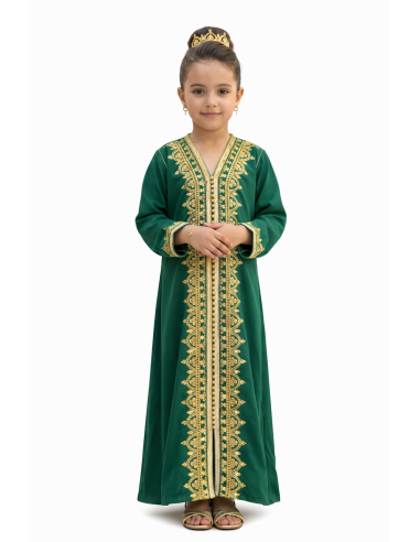 Caftan enfant fille AID brodé rose fuchsia– Robe orientale élégante Caf...