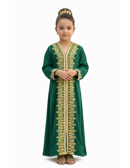 Caftan enfant fille AID brodé rose fuchsia– Robe orientale élégante Caf...