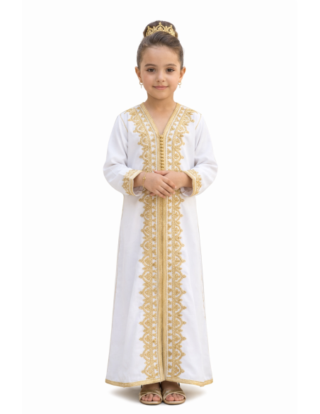 Caftan enfant fille AID brodé rose fuchsia– Robe orientale élégante Caf...