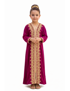 Caftan enfant fille AID brodé rose fuchsia– Robe orientale élégante Caf...
