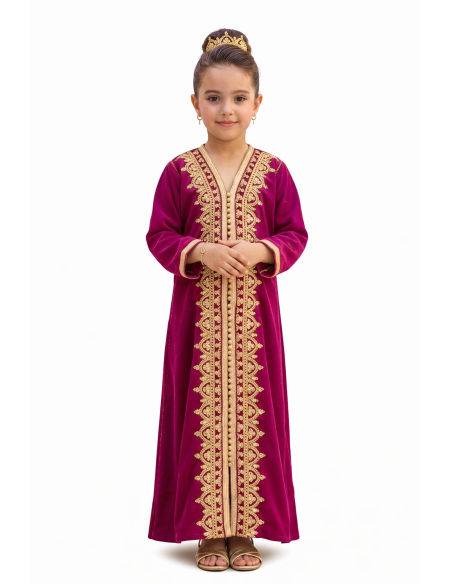 Caftan enfant fille AID brodé rose fuchsia– Robe orientale élégante Caf...