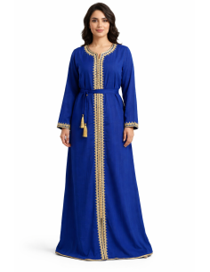 Caftan Robe orientale pas cher bleu royal doublure ceinture bleu ci...